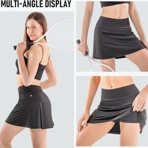 Tennis Golf Pleated Skirt Shorts High Waisted Women Earphone Hole Pocket Large